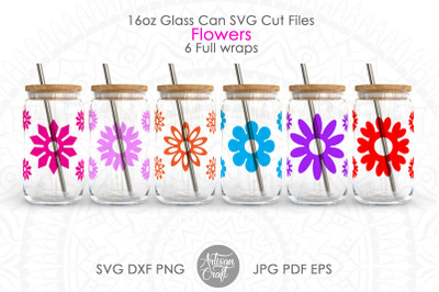 16oz glass can SVG, Flower SVG, iced Coffee Glass