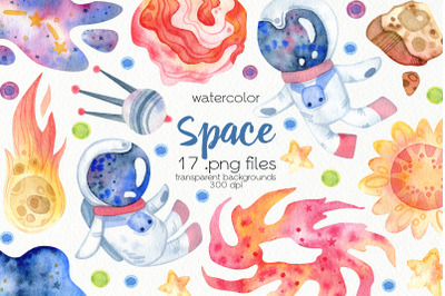 Watercolor Space Clipart - PNG Files