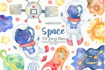 Watercolor Space Clipart - PNG Files
