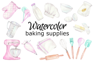 Watercolor baking supplies clipart