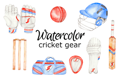 Cricket gear watercolor clipart