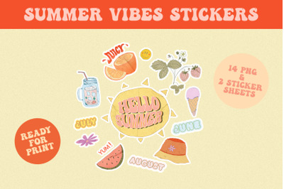 Summer Retro Vibes Printable Stickers