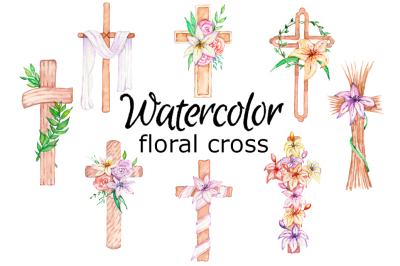 Watercolor floral cross