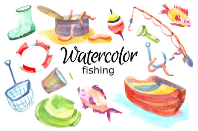 Fishing watercolor clip art