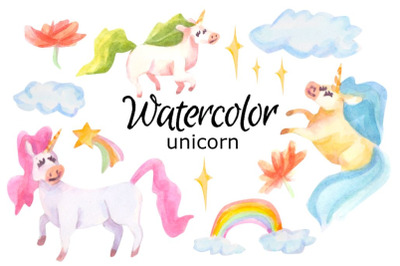 Unicorn watercolor clip art