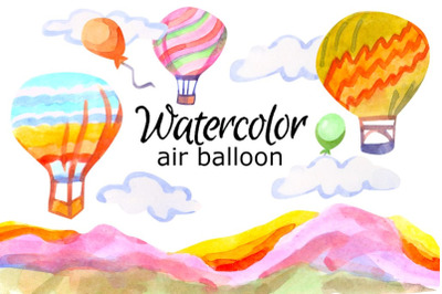 Watercolor air balloon clip art