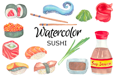 Sushi watercolor clip art