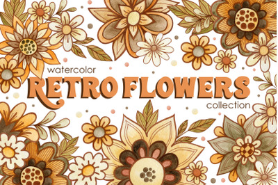 Watercolor retro flowers clipart