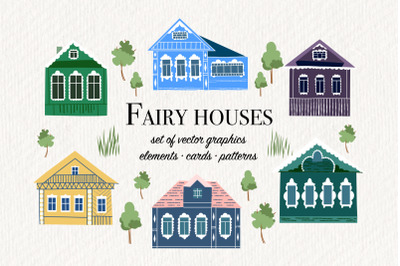 Fairy Houses set of vector graphic , AI, EPS10, JPEG