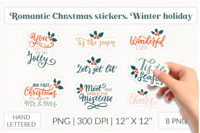 Romantic Christmas stickers. Mistletoe Mr Mrs Christmas stickers