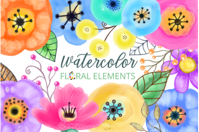 Watercolor Floral Elements - Hand Painted Flowers