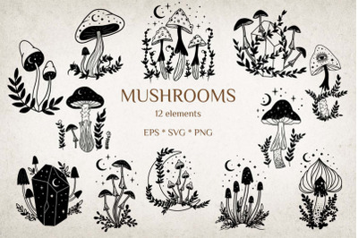 Mystical mushroom svg, moon svg, laser cut, cutout svg