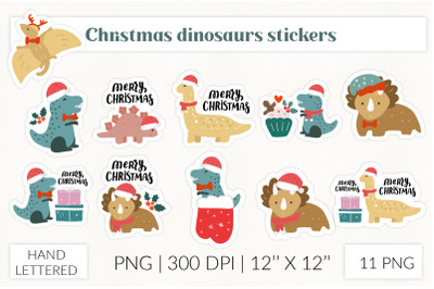 Christmas dinosaur stickers bundle. Fun Christmas eve stickers