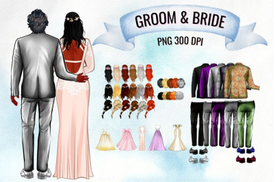 Groom &amp; Bride Wedding Day Clipart