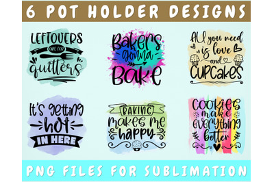 Pot Holder Sublimation Designs Bundle, 6 Pot Holder PNG Files