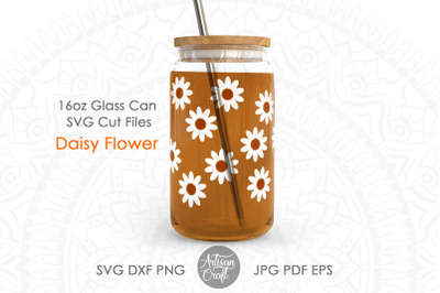 Floral beer can glass, daisy flower SVG, 16oz can glass