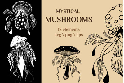 Mystical mushroom svg, moon svg, files for Cricut