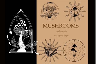 Mystical mushroom svg, moon svg, files for Cricut