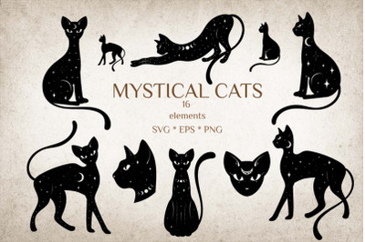 Mystical black cat svg, black cat svg, png, moon svg