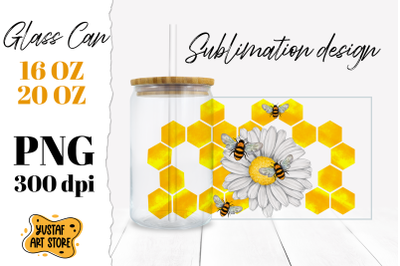 Chamomile &amp; Honey Bee Glass Can Sublimation design 16oz 20oz