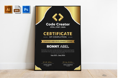 Professional Gold Black Corporate &amp; Modern Certificate Template