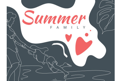 Summer Family Flat Illustration abstract background line art