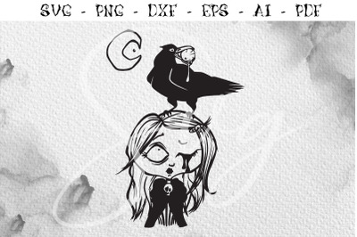 Gothic svg, Girl &amp; Crow SVG, Spooky