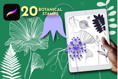 Botanical Procreate brush&2C; floral ipad stamps&2C; tattoo stamp