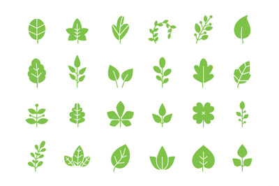 Green leaves icon. Eco leaf, organic growth and sprout vector symbols