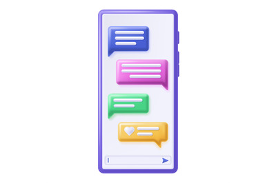 Mobile chat. Text messages bubbles on smartphone screen, communication