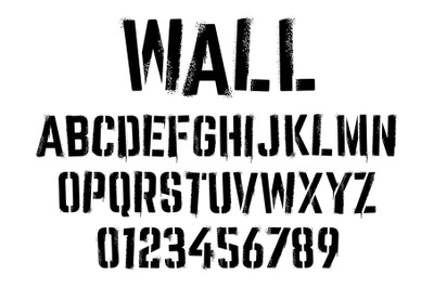 Stencil graffiti font. Aerosol spray text with grunge grain texture, p