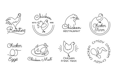 Chicken emblem. Eggs and meat labels for bird farm and food restaurant