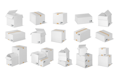 Realistic post box. White cardboard package&2C; stacked boxes and fragile