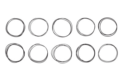 Hand drawn circles. Round doodle frames, sketch line circle and circul