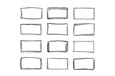 Sketch square frames. Hand drawn rectangular shape doodle border, penc