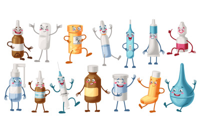 Cartoon medicinals characters. Pills bottle mascot&2C; surprised medical