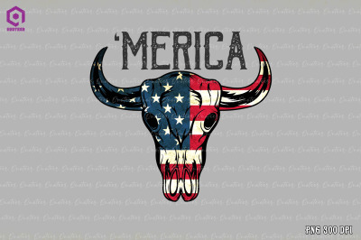 Merica Cow skull 4th of July sublimation