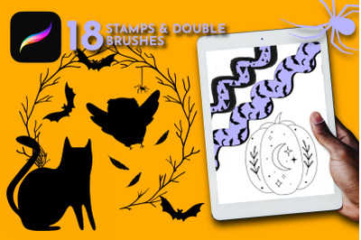 Halloween Procreate brushes, magic iPad stamps, lettering