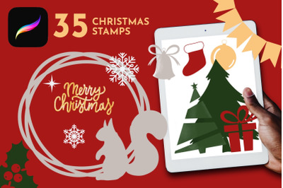 Christmas Procreate stamps, winter brushes, xmas holidays