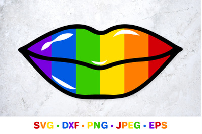 Rainbow lipstick kisses SVG. LGBT flag lips. Gay pride month