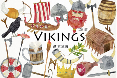 Watercolor Vikings Clipart, Scandinavian Clipart, Nordic Warriors