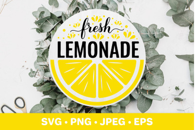 Fresh lemonade round sign SVG. Summer farmhouse decor