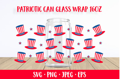 USA Patriotic can glass wrap SVG. Fourth of July glass can