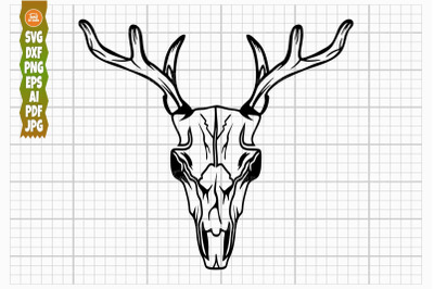 Deer Antler Skull SVG, Deer Hunting Svg, Deer Head