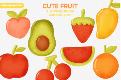 Watercolor cute fruit clipart