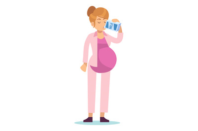 Pregnant woman drink milk. Healthy nutrition concept