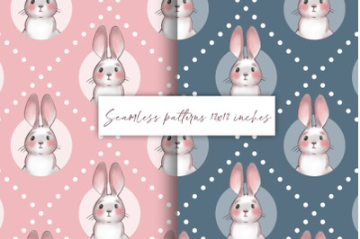 Seamless pattern with rabbits. Bunny digital paper