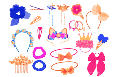 Hair accessories. Different girly style elements. Headbands, tiaras, e