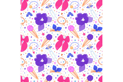 Hair accessories seamless pattern. Repeated female style elements, rom