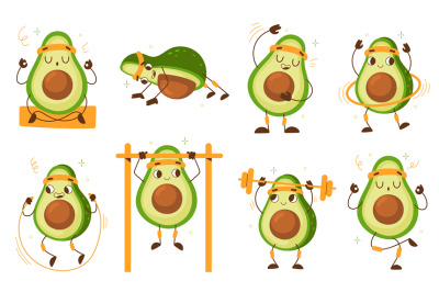 Cartoon avocado athlete. Funny vegetable character&2C; sport mascot&2C; cute